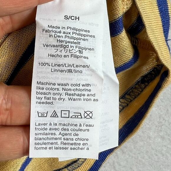 J Crew T-Shirt Womens Small Yellow Blue Striped Linen Rolled-cuff Henley Sleeve - Picture 8 of 12